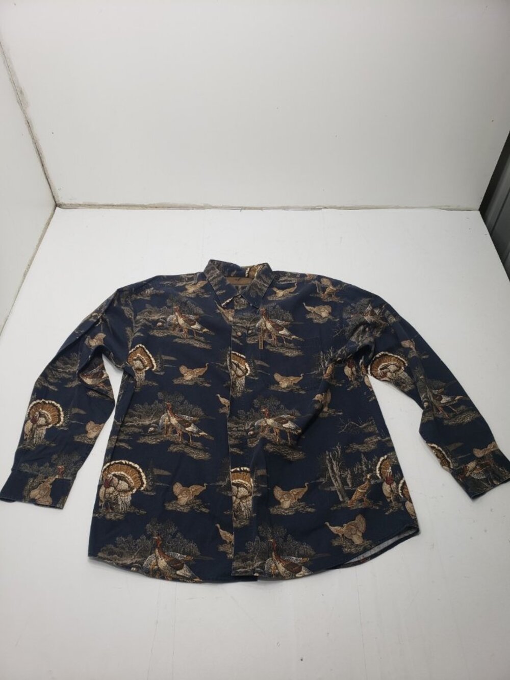 North River Outfitters Turkey Print Button Front Hunting Shirt Men's Large
